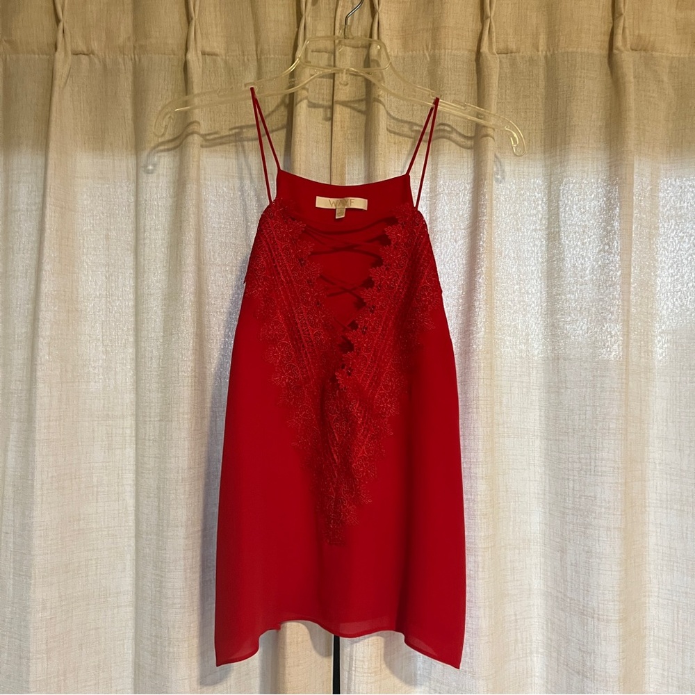 WAYF Posie Camisole Red Lace-Up Women's Tank Top
